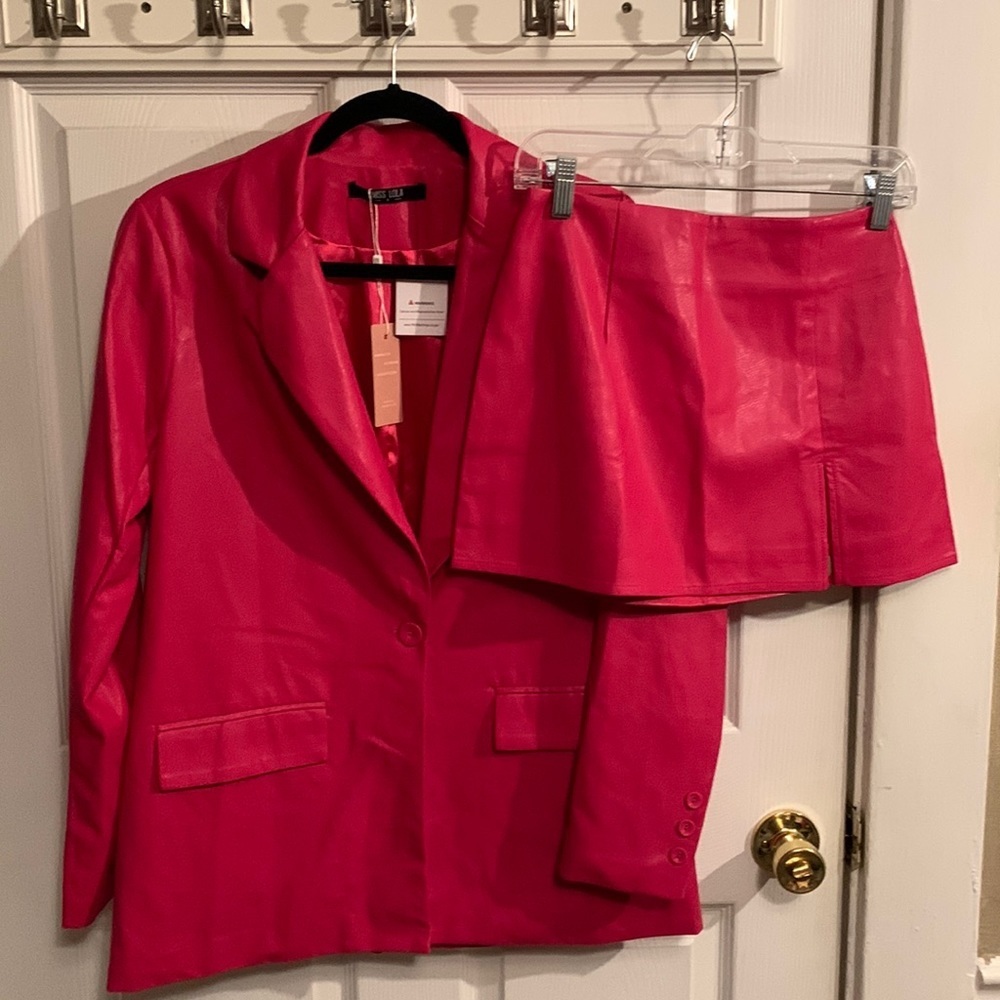 NEW Barbie Core Hot Pink JINELLE PU BLAZER JACKET AND MINI SKIRT